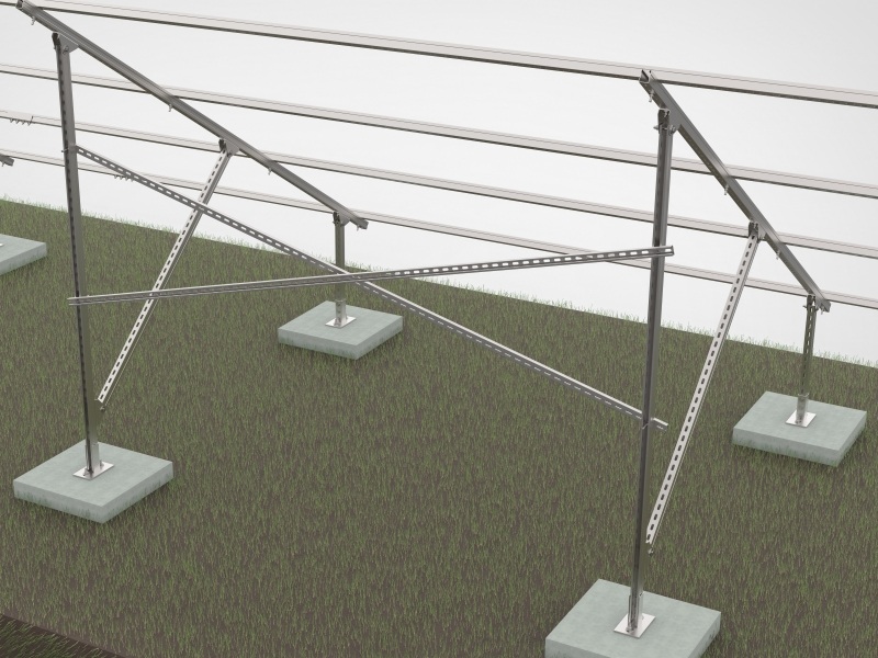 Unistrut U shaped slotted channel solar mounting structures with concrete foundation