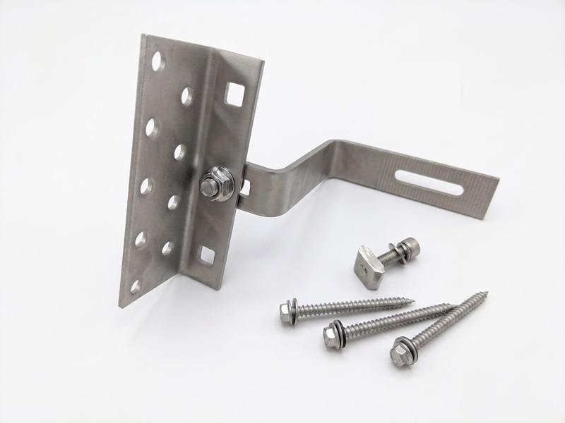 Adjustable pan tile roof hook for portrait mounting